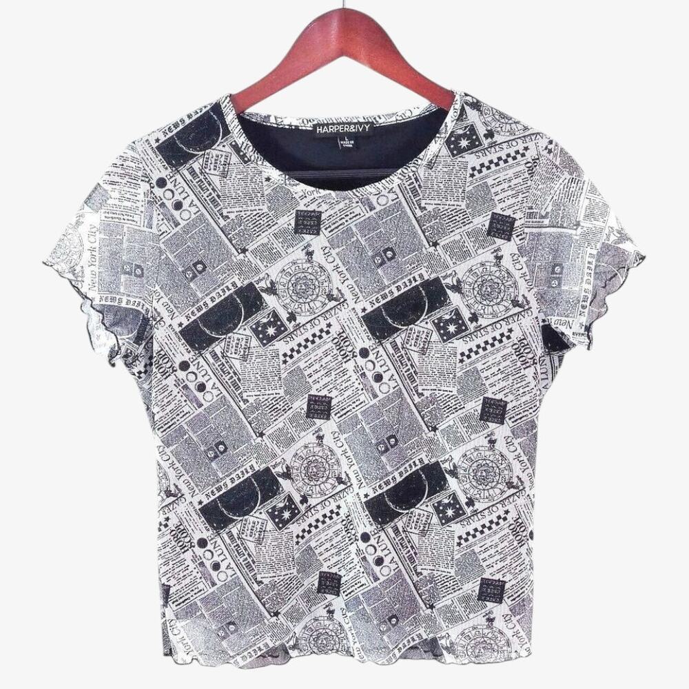 Harper & Ivy Mesh Top Black White Large Y2K Grunge Editorial